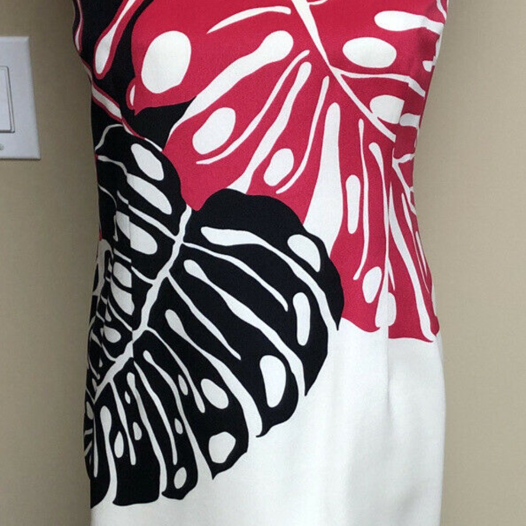David Meister Strapless Dress - Tropical Monstera Leaf Print Size 10